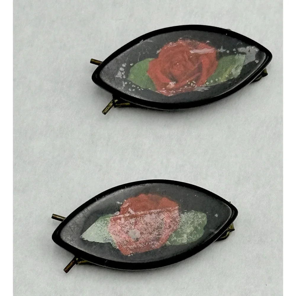 Vintage 1950s Floral Enamel Barrettes‎ Lot Mid Century Vanity Set